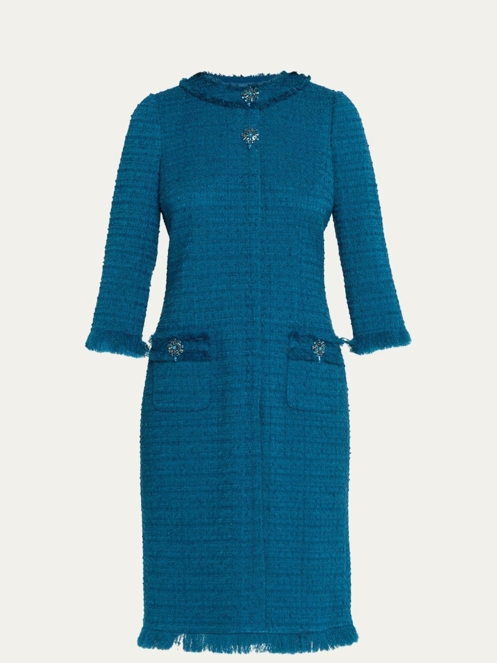 Teri Jon by Rickie FreemanTeal Bouclé Sheath Dress with Jewel Buttons size 8